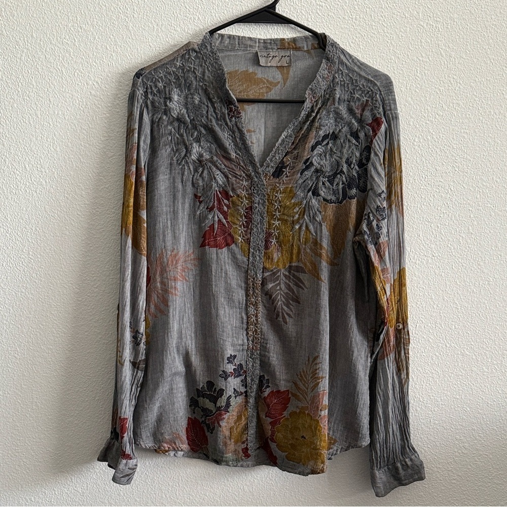 Vintage Goa Floral Embroidered Boho Blouse – Size L